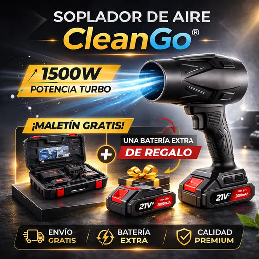 Soplador de aire potente CleanGO®+ maletín y batería extra de regalo.