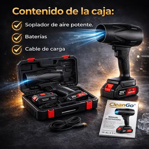 Soplador de aire potente CleanGO®+ maletín y batería extra de regalo.